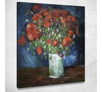 CheQuadro! Vaso Con Papaveri 1886 Vincent van Gogh, vvg332 quadro stampato su tela, Fine Art assemblato pronto da appendere 40x32 cm