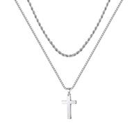 Chereda 316L In Acciaio Inox Argento Nero Oro A Strati Corda Catena Croce Ciondolo Collana Per Gli Uomini Ragazzi Catena Cubana Gioielli Regalo, Acciaio inossidabile