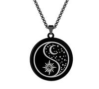 Chereda 316L in acciaio inox sole e luna ciondolo collana per le donne uomini Yin e Yang dichiarazione celeste regalo gioielli, Acciaio inossidabile, Senza pietre preziose