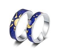 Chereda Anelli coordinati blu luna stella notte stellata Van Gogh's Sky anelli regolabili per migliore amico coppia donna uomo amante miglior regalo, Argento