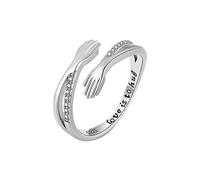 Chereda Anello aperto regolabile in argento Sterling 925 massiccio con mani abbracciate romantiche per donne uomini coppia gioielli regalo di nozze, Argento
