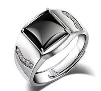 Chereda Anello da uomo in agata nera, anello regolabile con apertura in cupronichel geometrico, Rame, Agata