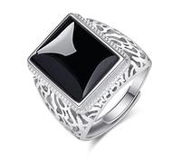 Chereda Anello da uomo in agata nera, anello regolabile con apertura in cupronichel geometrico, Rame, Agata