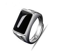 Chereda Anello da uomo in agata nera, anello regolabile con apertura in cupronichel geometrico, Rame, Agata