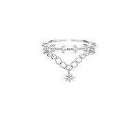 Chereda Anello in argento 925 con zirconi cubici per donne ragazze doppio strato aperto regolabile anello a catena nuziale dichiarazione di fidanzamento anello gioielli, Rame