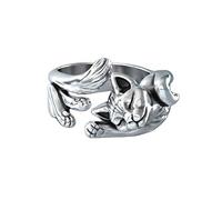 Chereda Anello in metallo carino a forma di animale per donne e ragazze, gioielli alla moda Boho anello gatto sonno selvaggio anello regolabile regalo per feste, Rame