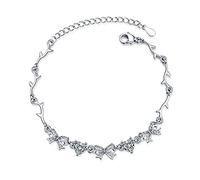 Chereda Bracciale in argento Sterling 925 con fiocco e zirconi scintillanti per donne e ragazze, regalo regolabile, Argento, Privo di pietre preziose