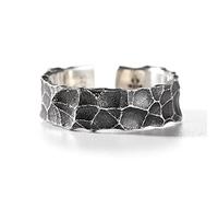 Chereda Ipoallergenico S925 Argento martellato Design Anello Gioielli per gli Uomini Apertura Regolabile Personalità Retro Nero Anello Ragazzo Regalo Festa, Argento, Nessuna pietra preziosa
