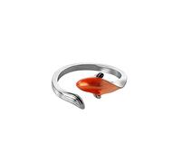 Chereda Smalto rosso Koi Pesce Anello Per Le Donne Ragazze Gioielli Vintage Colore Argento Anello Fortunato Arte Classica Squisito Regalo Femminile, Argento, Senza pietre preziose