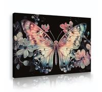 CHERHERART Acquerello da sogno Quadro a farfalla Picture Art da parete Poster rosa blu viola con sfumatura delle ali Stampa floreale su tela per camera da letto soggiorno 60x90cm Innerframe