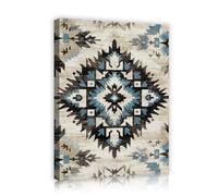 CHERHERART Beige Blu Geometrico Tela di Canapa Pittura Della Parete Tribale Vintage Modello Immagini Stampe di Opere d'Arte per Soggiorno Ufficio Camera Da Letto Studio 35x45cm