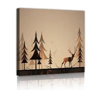 CHERHERART cervi e foresta silhouette tela arte della parete natura paesaggio opere d'arte stampe arredamento rustico per soggiorno camera da letto ufficio sala da pranzo 70x70cm