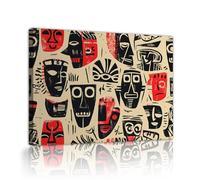 CHERHERART Facce tribali colorate Tela di canapa Immagine di arte della parete Poster Su tela d'epoca africana Stampe murale per la sala da pranzo di casa Soggiorno Ufficio 50x70cm