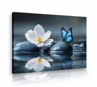 CHERHERART Farfalle colorate e fiori bianchi Quadro su tela per vivere casa sala da pranzo studio bellissimo fiore tela botanica decorazione della parete 70x110cm innerframe