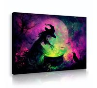 CHERHERART Halloween strega tela arte della parete misteriosa notte foresta spettrale immagini su tela di canapa stampe per studio a casa pranzo decor 45x70cm innerframe