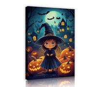 CHERHERART Halloween Strega Zucca Notte Tela Arte Della Parete Foresta Spettrale Immagini Stampe Stampe Halloween Decor per Casa Camera Da Letto Living Studio 55x85cm Innerframe