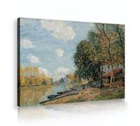 CHERHERART Le rive del fiume Loing di Alfred Sisley Quadro su tela Arte della parete Pittura famosa Quadro su tela per Home Office Studio Decor 50x75cm Innerframe