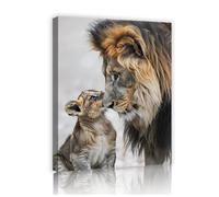 CHERHERART Leone e cucciolo tela di canapa arte murale maestosa fauna selvatica animale foto stampa per soggiorno o asilo nido simbolo di forza e amore 40x50cm innerframe