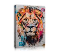CHERHERART Leone Graffiti Tela Arte Della Parete Giungla Urbana Animale Tela Pittura Stampe Moderne Colorate Decoro Opere D'arte per Camera Da Letto Home Office 87x118cm Innerframe