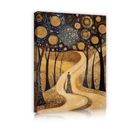 CHERHERART Mistico Sentiero Forestale Tela di Arte Della Parete Donna Silhouette Astratto Vintage Pittura Poster Opera d'Arte Stampe per Casa Pranzo Caffè 65x85cm Innerframe