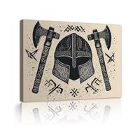 CHERHERART Nordic Warrior Viking Axe Canvas Art Wall Art Casco Immagini Stampe di opere d'arte per la casa Sala da pranzo Ufficio Studio Arredamento soggiorno 55x85cm