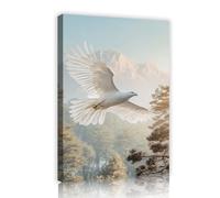 CHERHERART Poster della tela di volo dell'aquila bianca Arte murale della foresta di pini innevati Fauna selvatica Stampe ispirazionali su tela naturale per ufficio 40x60cm Innerframe