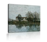 CHERHERART Rive della Senna a Port-Marly di Alfred Sisley Pittura su tela Stampe Paesaggio impressionista Tela Wall Art Picture per la casa 50x70cm Innerframe
