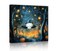 CHERHERART Stravagante Halloween Tela di Arte Della Parete Zucca Pipistrello Pipistrello Tela Immagini Stampe Murale Notte Decor Opera d'Arte per Festa A Casa Pranzo 30x30cm Innerframe