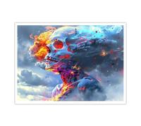 CHERHERART Teschio di ghiaccio arancione Stampe murali Poster dello scheletro della tempesta Rosso blu Immagine per la grotta dell'uomo Sala giochi Decorazione cucina 50x70cm Senza cornice