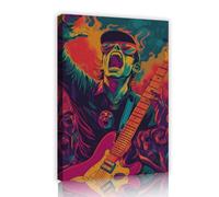 CHERHERART Vibrante Chitarra Tela Arte Della Parete Musicista Tela Colorata Poste Musica Scena Opere D'arte Home Decor per Sala Da Pranzo Soggiorno Cucina 45x70cm Innerframe
