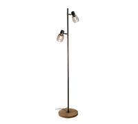 Chericoni Sylvie - Lampada da terra con 2 luci, in acciaio nero con legno vintage e vetro fumé