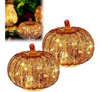 Cherishous Ensitivityen Twinkle LED Light Pumpkins, Starry Night Glass Pumpkins, Illuminated Starry Night Glass Pumpkin, Halloween Lighted Pumpkin Decorations for Bedroom Bathroom Hallway(Style-A*2)