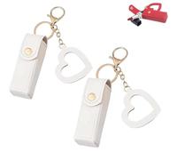 Cherishty Lip Oil Keychain, Cordialk Lip Oils Keychain - Mirror & Oil 2-in-1, Women Mini Lipstick Case With & Heart Pendant, Pu Leather Potable Lip (2Pcs White)