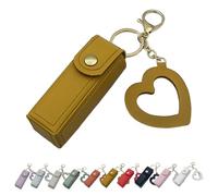Cherishty Lip Oil Keychain, Lip Oil Keychain - Mirror & Oil2-in-1, PU Leather Mini Lipstick Holder with Key Chains for Woman Travel Storage Portable Case (Yellow)