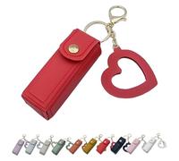 Cherishty Lip Oil Keychain, Lip Oil Keychain - Mirror & Oil2-in-1, PU Leather Mini Lipstick Holder with Key Chains for Woman Travel Storage Portable Case (Red)