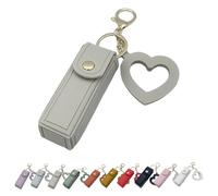 Cherishty Lip Oil Keychain, Lip Oil Keychain - Mirror & Oil2-in-1, PU Leather Mini Lipstick Holder with Key Chains for Woman Travel Storage Portable Case (Beige)