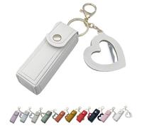 Cherishty Lip Oil Keychain, Lip Oil Keychain - Mirror & Oil2-in-1, PU Leather Mini Lipstick Holder with Key Chains for Woman Travel Storage Portable Case (White)