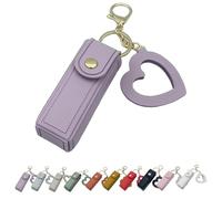 Cherishty Lip Oil Keychain, Lip Oil Keychain - Mirror & Oil2-in-1, PU Leather Mini Lipstick Holder with Key Chains for Woman Travel Storage Portable Case (Purple)