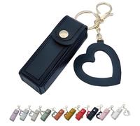 Cherishty Lip Oil Keychain, Lip Oil Keychain - Mirror & Oil2-in-1, PU Leather Mini Lipstick Holder with Key Chains for Woman Travel Storage Portable Case (Black)
