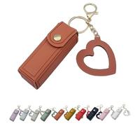 Cherishty Lip Oil Keychain, Lip Oil Keychain - Mirror & Oil2-in-1, PU Leather Mini Lipstick Holder with Key Chains for Woman Travel Storage Portable Case (Coffee)