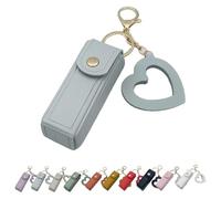 Cherishty Lip Oil Keychain, Lip Oil Keychain - Mirror & Oil2-in-1, PU Leather Mini Lipstick Holder with Key Chains for Woman Travel Storage Portable Case (Blue)