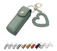 Cherishty Lip Oil Keychain, Lip Oil Keychain - Mirror & Oil2-in-1, PU Leather Mini Lipstick Holder with Key Chains for Woman Travel Storage Portable Case (Green)
