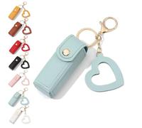 Cherishty Lip Oil Keychain,Women Lip Oil Keychain - Mirror & Oil 2-in-1, Mini Lipstick Case with Keychains & Heart Pendant (Blue)