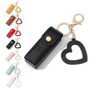 Cherishty Lip Oil Keychain,Women Lip Oil Keychain - Mirror & Oil 2-in-1, Mini Lipstick Case with Keychains & Heart Pendant (Black)