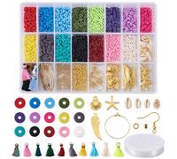 Cherislwey - Perline in argilla Heishi da 4 mm, 3000 pezzi, 15 colori, rotonde, fatte a mano, in argilla polimerica, con risultati di gioielli, per orecchini in stile bohémien, bracciali e gioielli