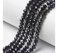 Cheriswelry 10 fili di perline in vetro sfaccettate a rondelle, colore nero corvino, mini perline per la creazione di gioielli e artigianato, 3 x 2 mm