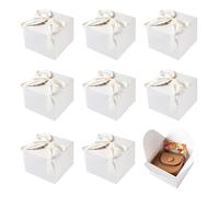 Cheriswelry 10 scatole regalo quadrate in carta con nastri, piccole scatole regalo per compleanni, matrimoni, cioccolatini, caramelle, scatole regalo, bianche, 12 x 12 x 9 cm