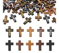 Cheriswelry 100 ciondoli a forma di croce in legno, a forma di mini crocifisso, per la preghiera pasquale, la domenica, la scuola, la creazione di gioielli, Legno, Legno