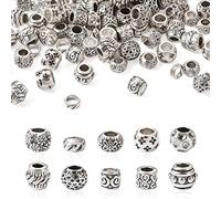 Cheriswelry 100 perline europee in lega di stile tibetano con foro grande, perline distanziatrici a rondella, in argento anticato, per la creazione di gioielli artigianali