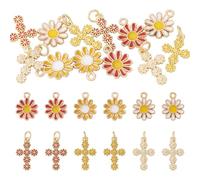 Cheriswelry 12 ciondoli smaltati a forma di margherita in ottone smaltato, crocifisso Gesù, in ottone, per gioielli di Natale, collane e orecchini fai da te